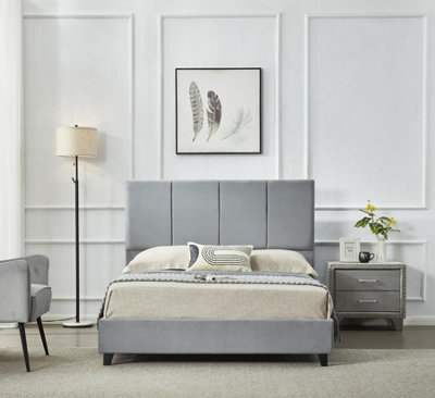 Grey Kingsize Bed Frame Birlea Lux Modern 5FT 150cm Velvet Fabric