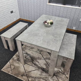 Grey kitchen Dining Table(140X80X75cm) and 2 Benches Set set of 4 table for small room space