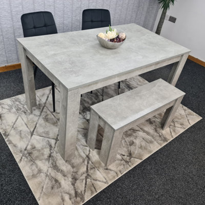 Grey Kitchen Dining Table, 2 Black Tufted Velvet Chairs and 1 Bench Dining Set