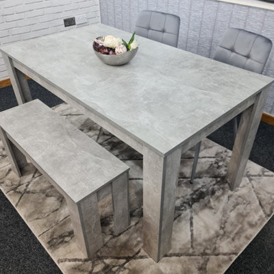 Caspian Concrete-Effect 120cm Round Dining Table & 4 Toby Light Grey Velvet  Chairs