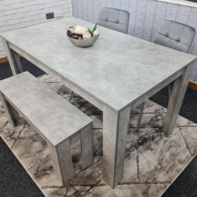 Grey Kitchen Dining Table, 2 Grey Tufted Velvet Chairs and 1 Bench Dining Set (140x80x75 cm)