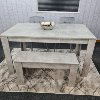 Grey Kitchen Dining Table, 2 Grey Tufted Velvet Chairs and 1 Bench ...