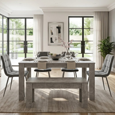 Grey Kitchen Dining Table, 4 Grey Tufted Velvet Chairs and 1 Bench ...