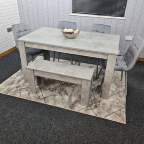 Grey Kitchen Dining Table, 4 Grey Tufted Velvet Chairs and 1 Bench Dining Set (140x80x75cm)