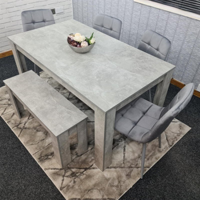Grey Kitchen Dining Table, 4 Grey Tufted Velvet Chairs and 1 Bench ...