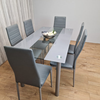 Grey kitchen dining table set and 6 Chairs dining room Furniture