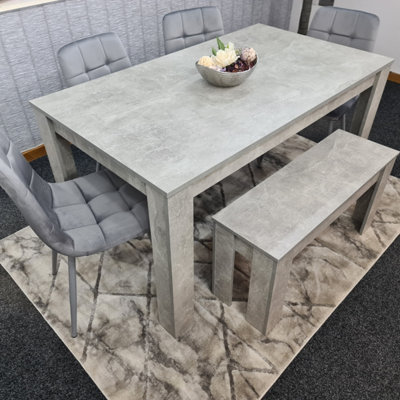 Grey Kitchen Dining Table Set with 4 Tufted Velvet Chairs Dining Room Set