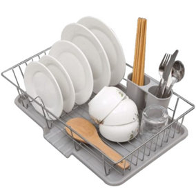 Grey Kitchen Dish Drainer Rack Dish Drying Rack with Cutlery Holder