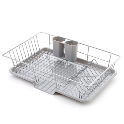 Grey Kitchen Dish Drainer Rack Dish Drying Rack with Cutlery Holder