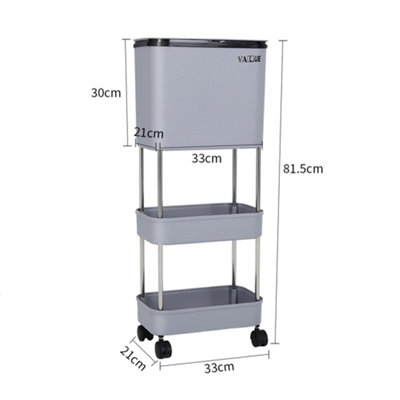 Grey Kitchen Double Rubbish Dustbin Recycling Bin with 2 Tier
