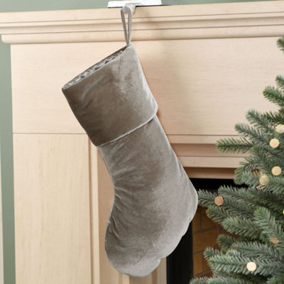 Grey Knightsbridge Velvet Xmas Gift Decoration Christmas Stocking Price Comparisons | Compare The Build
