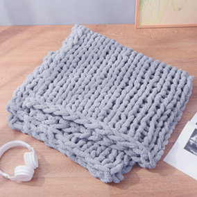 Grey Knitted Chenille Decorative Fuzzy Blanket Lightweight Throw Blankets for Bed 1000mm(L)