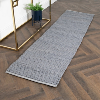 Grey Knitted Runner Wool Rug (60 x 230cm) DIY at B&Q