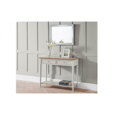 Grey Lacquered Console Table with 2 Drawers