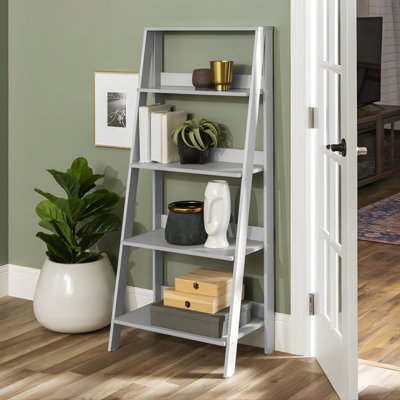 Grey Ladder Book Shelf Unit - 4 Tier Wooden Storage Display Rack for ...