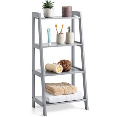 Grey Ladder Shelf Unit 4 Tier Storage Display Stand Rack Home Bathroom Christow