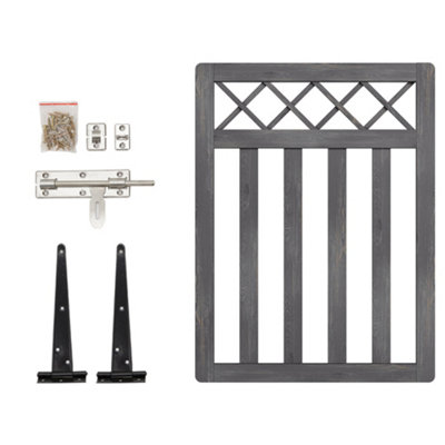 バレエ Unoa Flower gate sand gray Pique design Grey Lattice Top Wooden Garden Gate for Yard, Patio, and Entryway