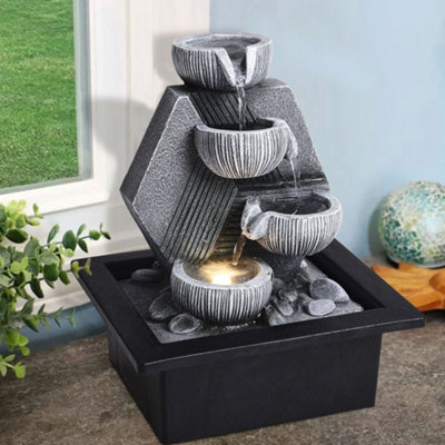 Grey LED Lighted Electricity Garden Fountain Table Resin Water Feature ...
