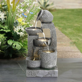 Grey LED Lighting Garden Tiered Solar Landscaping Fountain Cascading Waterscape Decorative Statue Fountain