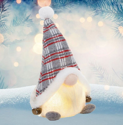 Grey Light Up Christmas Gnome Sitting Festive Plush Decoration With Bells 27cm Price Comparisons | Compare The Build