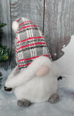 Grey Light Up Christmas Gnome Sitting Festive Plush Decoration With Bells 27cm