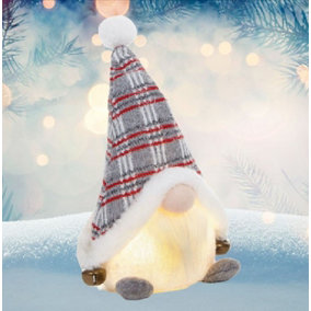 Grey Light Up Christmas Gnome Sitting Festive Plush Decoration With Bells 35cm