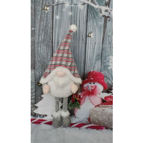 Grey Light Up Christmas Gnome Standing Festive Plush Decoration With Bells 68cm