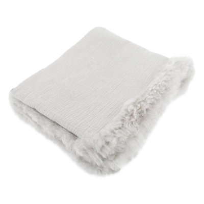 Grey Linen Blanket Sheepskin Trim 140x180cm