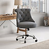 Grey Linen Buttoned Swivel Office Chair Exquisite Line 5 Claw Metal Legs 1090