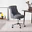 Grey Linen Buttoned Swivel Office Chair Exquisite Line 5 Claw Metal Legs 1090