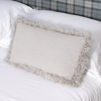 Grey Linen Cushion Sheepskin Trim 45x45cm
