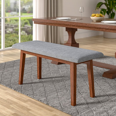 Grey Linen Dining Bench with Rubberwood Legs W 1060 x D 410 x H 485 mm