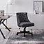 Grey Linen Office Chair with Wide Buttoned Back 5 Claw Wood Legs