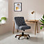Grey Linen Office Chair with Wide Buttoned Back 5 Claw Wood Legs