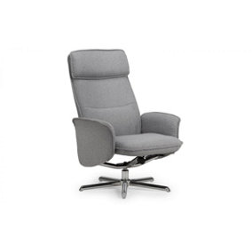 Grey Linen Recliner & Stool with Chrome Base