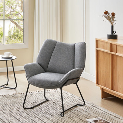 Alunaune Armless Accent Chair Set Of 2 – Tufted Upholstered Lounge Chairs, Grey Fabric, Wood Legs