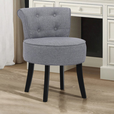 Grey Linen Upholstered Dressing Table Stool with Rubberwood Legs