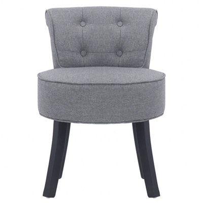 Grey Linen Upholstered Dressing Table Stool with Rubberwood Legs