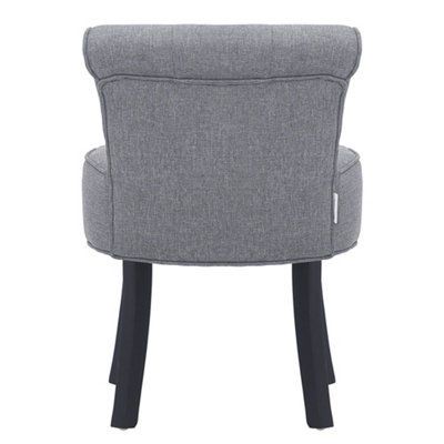 Grey Linen Upholstered Dressing Table Stool with Rubberwood Legs