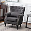 Grey Linen Upholstered Occasional Armchair Sofa Chair with Lumbar Pillow