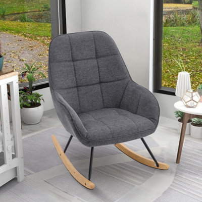 Grey Linen Upholstered Rocking Chair Recliner Armchair for Nursery