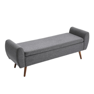 Grey Linen Upholstered Storage Bench