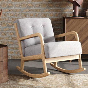 Grey Linen Upholstered Wood Framed Recliner Armchair Home Ergonomic Chair Sofa Chair Rocking Chair