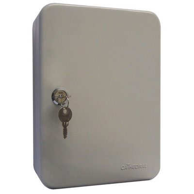 Grey Lockable Wall Mounted Key Cabinet - Steel Key Safe with Lock, Hook Numbers & Key Tags - 93 Key Capacity, H30 x W24 x D8cm