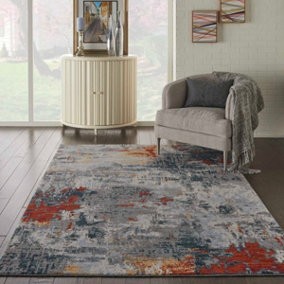 Grey Luxurious Modern Abstract Easy to Clean Luxcelle Wool Rug for Living Room, Bedroom - 168cm X 244cm