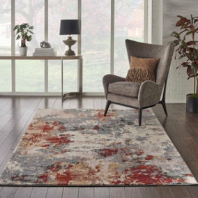 Grey Luxurious Modern Abstract Luxcelle Wool Rug for Living Room, Bedroom - 168cm X 244cm