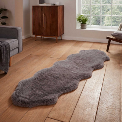 Grey Luxurious Modern Plain Shaggy Easy to Clean Rug for Living Room, Bedroom - 60cm X 90cm ( Single )