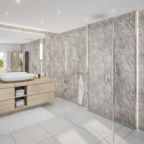Grey Marble Shower Panel - 2.4m x 1m - Floors To Walls