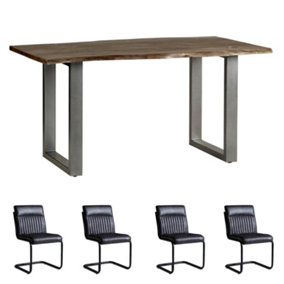 Grey Medium Size Dining Table 1.5M Set With 4 Chairs