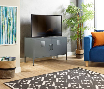 Grey Metal, 2 door 100cm wide TV Cabinet, Display Cabinet for Home or Office